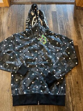 Bape Black/Grey Polka Dot Shark Zip-Up Hoodie